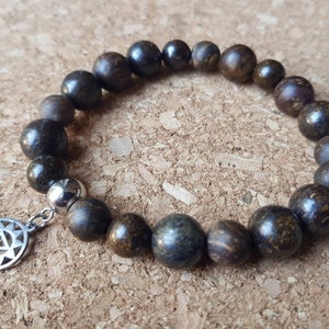 Bracelet Bronzite polished and matte 10.5mm and 8mm choice of charms steel or alloys jewel Enstatite natural stretch mixed man woman