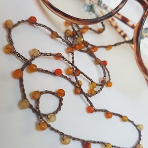 Glasses cord crocheted with &quot;orange&quot; agates