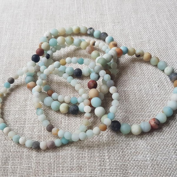 Amazonite 4mm or 6+mm Basic matte Stretch elastic bracelet Simple, Pastel blue, minimalist, frosted beads Accumulation, Basic stretch