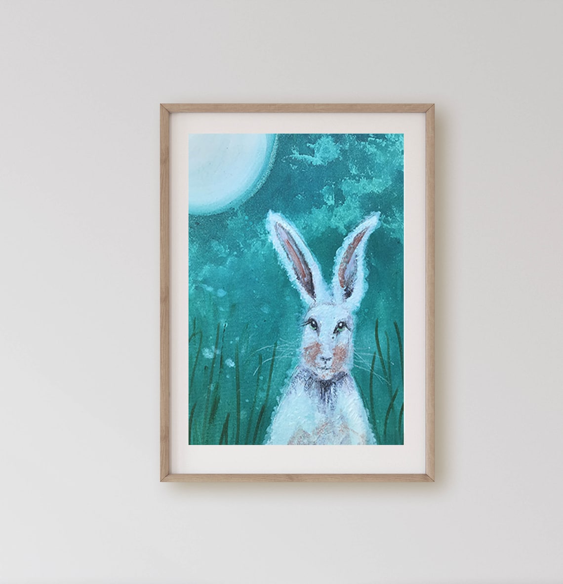 Hare and Moon Art Print moon gazing hare original art Etsy