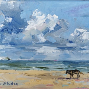 Embracing Solitude, seascape, original oil painting on canvas by Lilla Fludra, 8&quot; x 10&quot;, unframed.