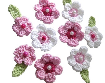 Häkel-Blüten , Häkelblumen,Aufnäher,Häkel-Applikation,Blumen,ca.3-4cm, 9 Stück