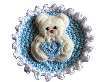 Bouton au crochet, patch, application au crochet, ours, bébé, bleu clair, environ 10 cm,