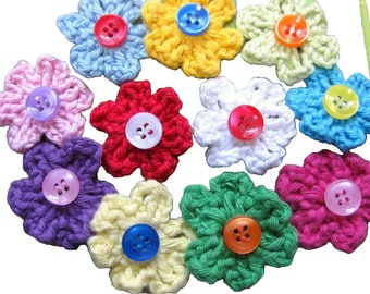 Häkel-Blüten , Häkelblumen,Aufnäher,Häkel-Applikation,Blumen,ca.3cm, 11 Stück