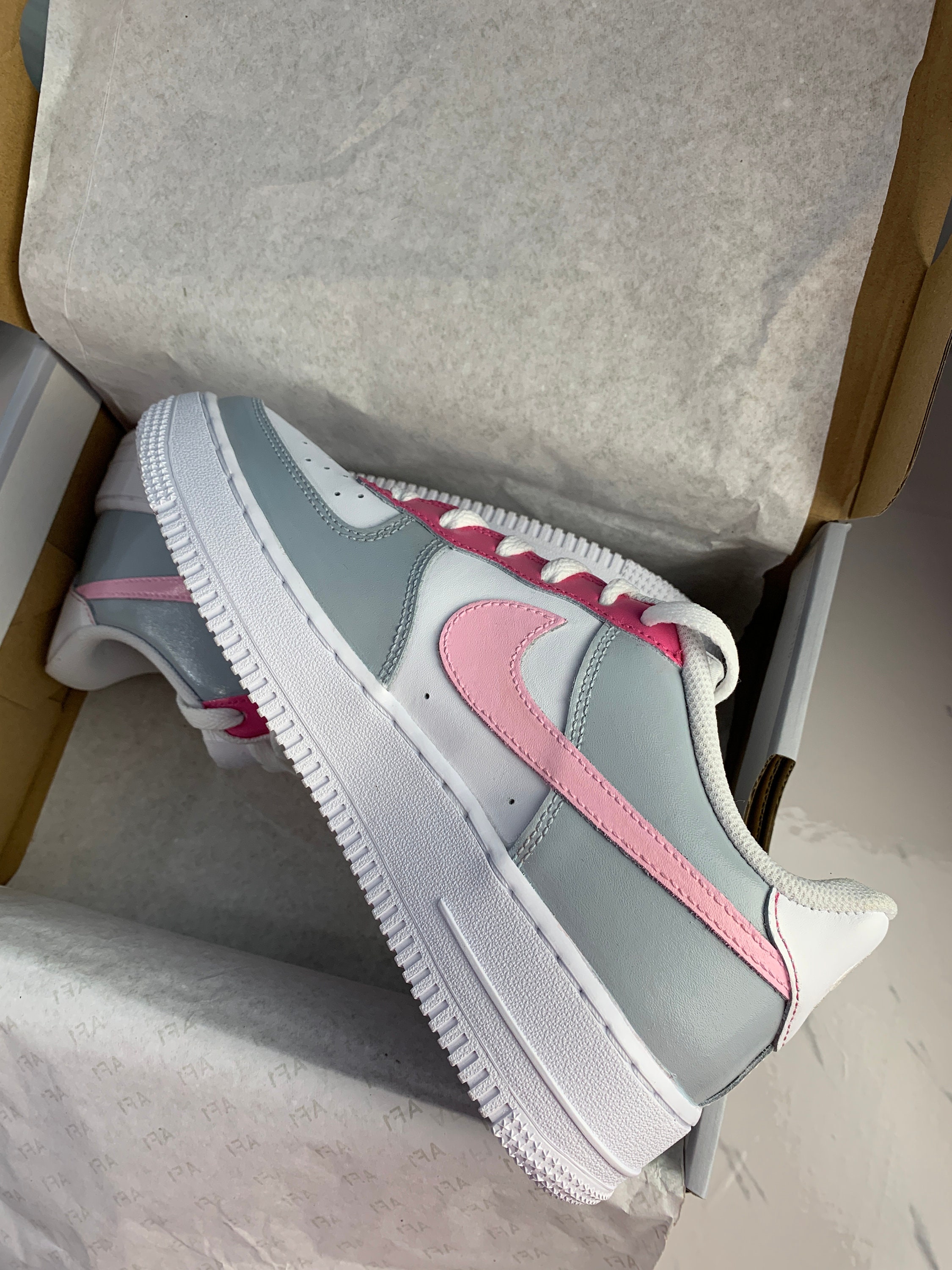 Pink and Grey Custom Air Force 1s Handpainted | Etsy
