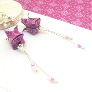 Ohrringe ORIGAMI Tulpe lila helllila dunkelrosa silber Papier Upcycling Lilie Papierohrringe Papierschmuck japanisch Faltkunst Japan Blüten