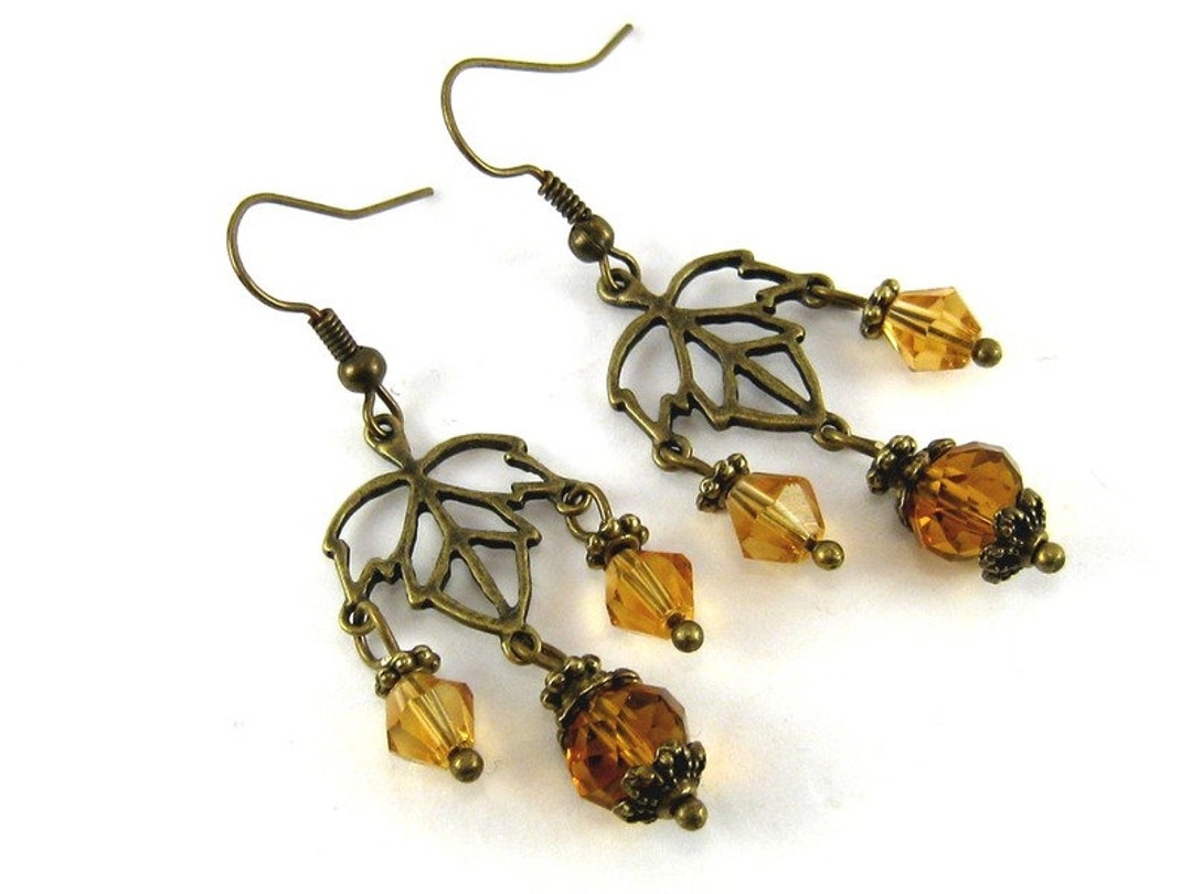 CHANDELIERS Earrings Bronze Amber Brown Topas Filigree Hanging Earrings ...