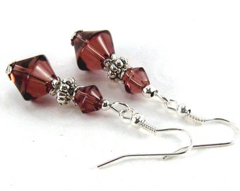 Boucles d’oreilles Double BOWL argent mauve rose vieux perles de verre rose