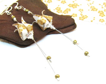 Earrings ORIGAMI Tulip Gold White Silver Paper Upcycling Paper Jewelry Japanese Folding Art Japan Lily Gold Pattern Long Bellflower