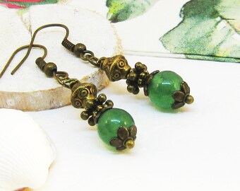 Earrings AVENTURIN green bronze, romantic playful vintage boho hippie ball beads balls antique