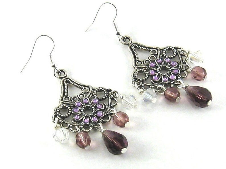 Ohrringe CHANDELIERS amethyst lila silber Ohrhänger violett auffallend Boho Hippie Bild 3