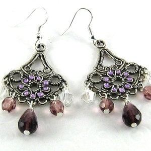 Ohrringe CHANDELIERS amethyst lila silber Ohrhänger violett auffallend Boho Hippie Bild 1