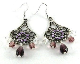 Ohrringe CHANDELIERS amethyst lila silber Ohrhänger violett auffallend Boho Hippie