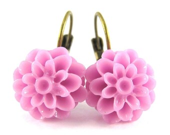 Ohrringe CHRYSANTHEME flieder bronze rosa romantisch Blüte Blütenohrringe lila Blütenschmuck nostalgisch Blumen Blumenohrringe