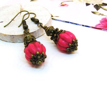 Earrings ORIENT pink pink pink pink vintage romantic nostalgic oriental Indian boho hippie pumpkin beads playful