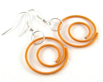 Earrings SPIRALE orange silver round hoop earrings snail circle round circles