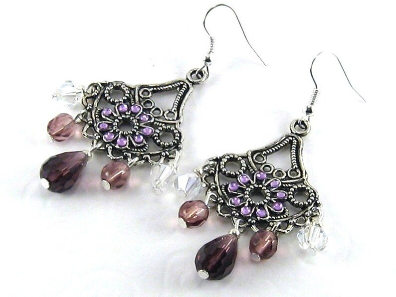 Boucles doreilles CHANDELIERS amethyst violet argent boucles doreilles violettes frappant boho hippie image 2