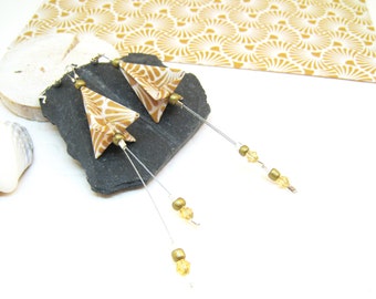 Ohrringe ORIGAMI gold weiß silber Pyramide Papier Upcycling Recycling Papierohrringe Papierschmuck japanisch Japan Faltkunst lang elegant