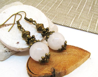 Earrings JADE PEARL WHITE BRONZE VINTAGE Romantic Nostalgic Belle Epoque Antique Style Shimmering Opulent