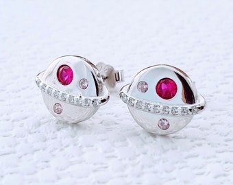 925 sterling planet ear studs pink