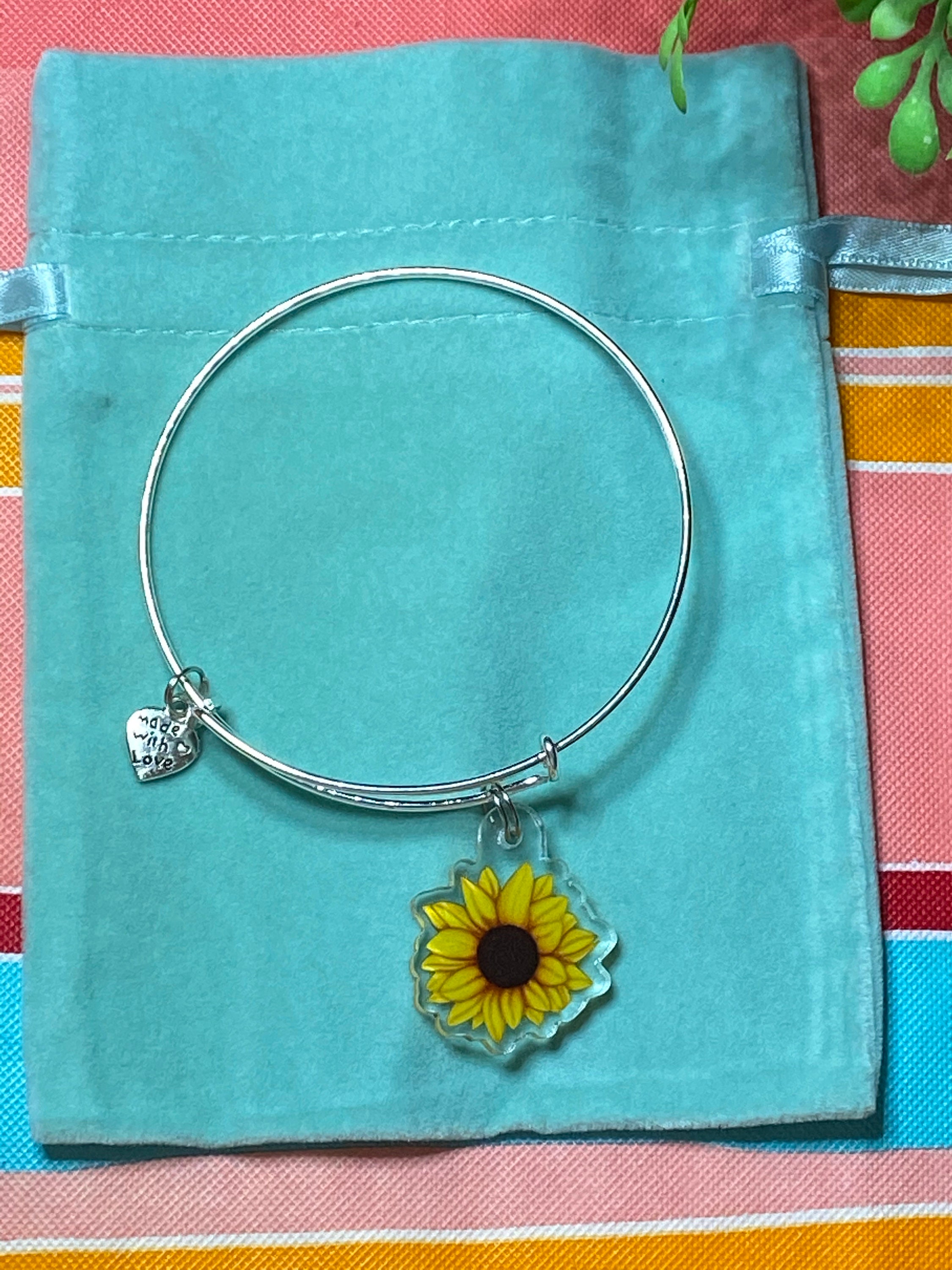 Sunflower Acrylic Charm Bracelet, Homemade Jewelry, Summer, Gifts For Her