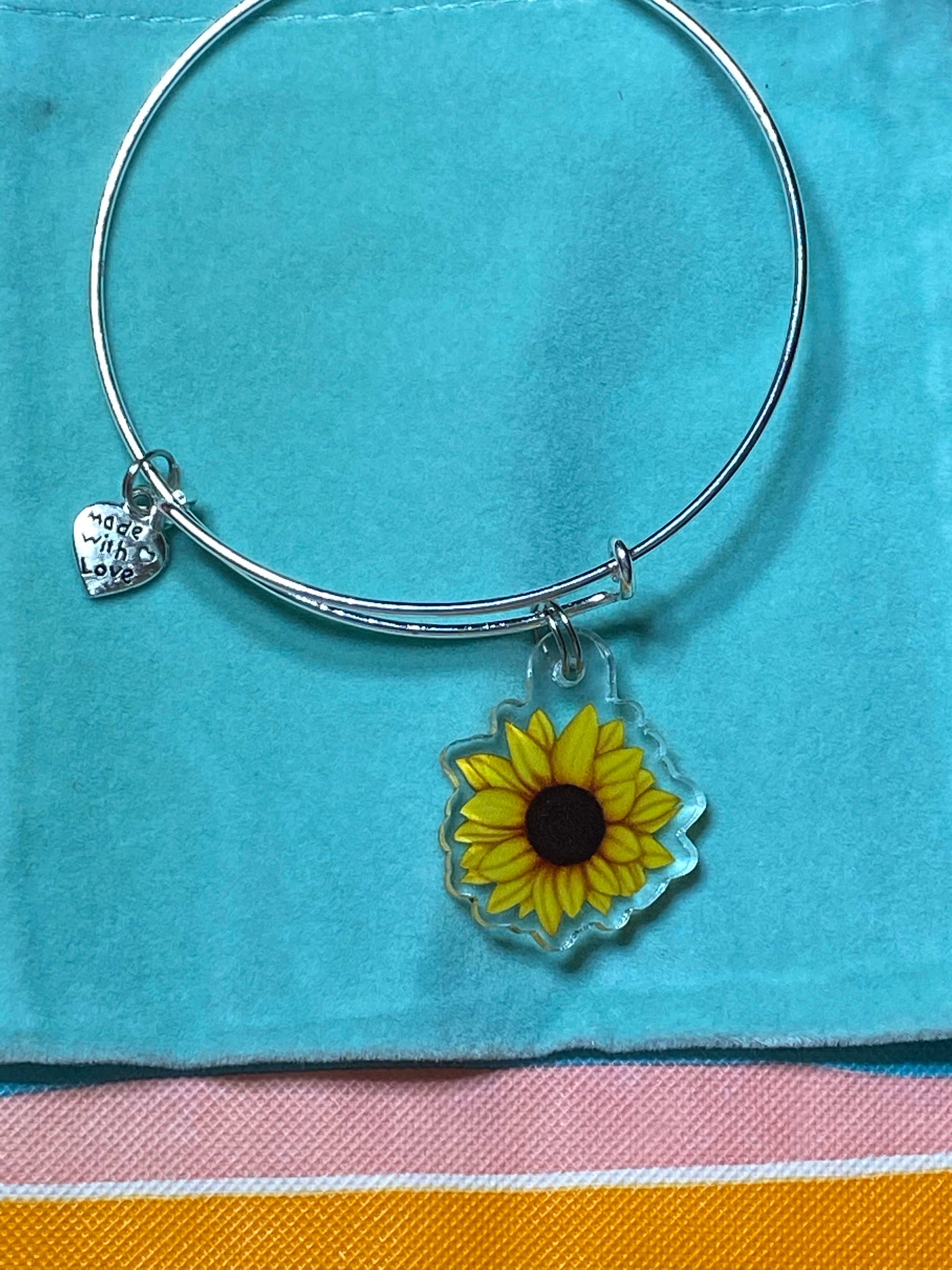 Sunflower Acrylic Charm Bracelet, Homemade Jewelry, Summer, Gifts For Her