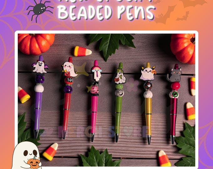 Featured listing image: Halloween Ghost Beaded Pen: Spooky Season Stationary