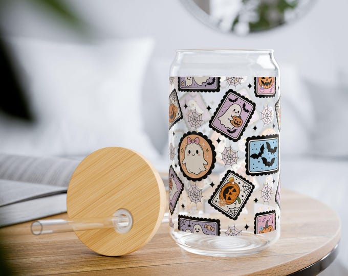 Featured listing image: Kawaii Halloween Sipper Glass, Cute Pumpkin Design, Spooky Mug, Trick or Treat Cup, Ghostly Drinkware, Haunted Glassware