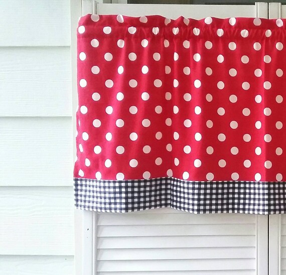 Red Polka Dot And Black Gingham Window Curtain Panels For Your Red Polka Dot And Black Gingham Window, Red Polka Dot Kitchen Curtains