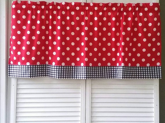 Red Polka Dot And Black Gingham Window Curtain Panels For Your Etsy