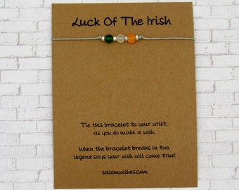 Irish Sea Glass Wish Bracelet, Irish Gift, Irish Flag Gift, Sea Glass Anklet, Irish Bracelet, Beach Glass, Ireland, Thinking of You Gift