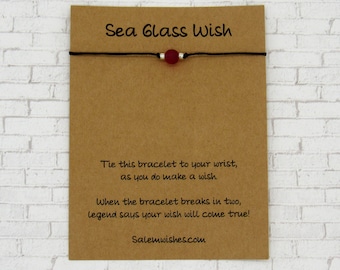 Red Sea Glass Gift, Sea Glass Wish Bracelet, Sea Glass Bracelet, Red Sea Glass, Thinking of You Gift, Sea Glass Anklet, Beach Gift, Beach