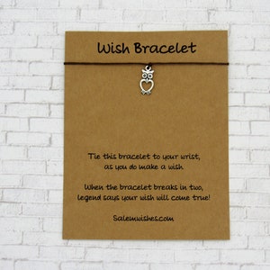 Bracelet de voeux chouette, hiboux, bijoux hiboux, citations hiboux, carte unique chouette, cadeau de fête chouette, hibou de la Saint-Valentin, bas de Noël, amoureux des chouettes