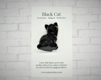 Black Cat Gift, Lucky Cat Gift, Black Obsidian, Cat Statue, Witch Cat, Halloween Gift, Pocket Charm, Lucky Charm, Cat Gift, Black Cat Charm