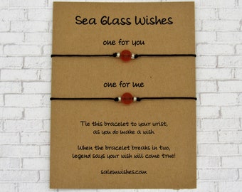 Orange Sea Glass Wish Bracelet, Sea Glass Gift, Sea Glass Anklet, Sea Glass Jewelry, Beach Bracelet, Beach Glass Bracelet, Halloween Gift
