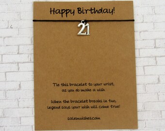 21st Birthday Gift, Personalized 21st Birthday Gift, 21st Birthday Wish Bracelet, Happy 21st Birthday, Happy 21st Gift, 21 Birthday Card