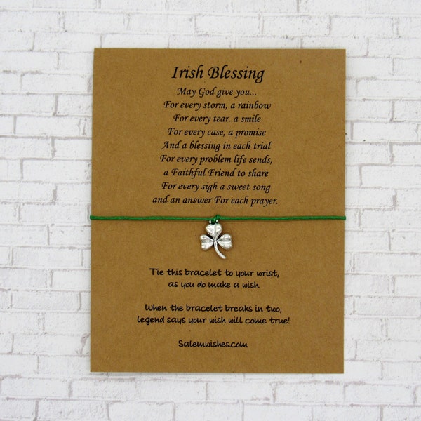 Irish Prayer, Shamrock Wish Bracelet, Irish Prayer Poem, Irish Gift Idea, Irish Sympathy Card, Confirmation Gift, Thinking of You Gift, Erie