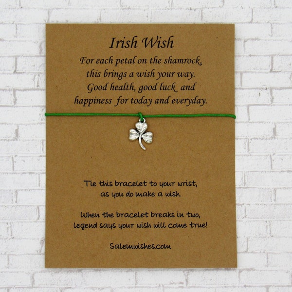 Irish Wish, Shamrock Wish Bracelet, Irish Blessing, Irish Gift Idea, Irish Poem Gift, Ireland, Irish, Irish Christmas, St Patrick's Day Gift