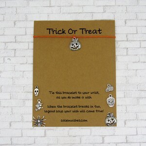 Trick or Treat Wish Bracelet Set, Multiple Charm Options, Halloween Bracelet, Trick or Treat Gift, Halloween Gift for Kids, Teen Halloween