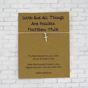 With God all things are possible, Cross Wish Bracelet, Matthew 19:26 Bible Verse Gift, Scripture Gift, Faith Gift, Christian Gift. Bible