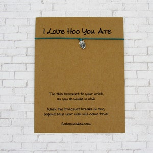 Cadeau hibou, bracelet de souhaits de hibou, hiboux, bijoux de hibou, citations de hibou, carte de hibou unique, cadeau de fête hibou, hibou de la Saint-Valentin, bas de Noël, amoureux de la chouette