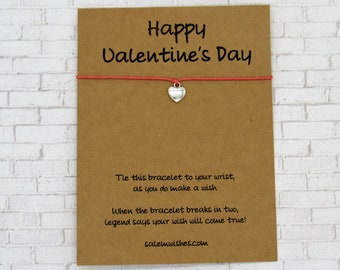 Valentine's Gift, Heart Wish Bracelet, Valentine for Kids, Valentine's Gift For Grandma, Valentine's for Mom, BFF Valentine. Valentine Card