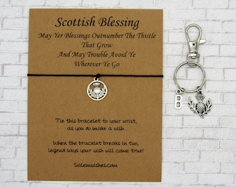 Scottish Gift Set, Scottish Blessing, Scottish Thistle , Scottish Keychain, Unique Scotland Gift, Scotland Gift, Thinking of You Gift, Scots