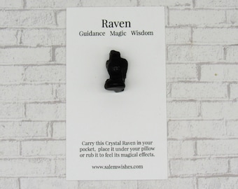 Raven, Raven Gift, Black Obsidian, Bird Statue, Black Bird, Crow Figurine, Crystal Bird, Pocket Charm, Lucky Charm, Crow Gift, Raven Charm