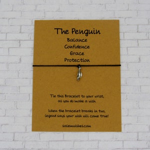 Cadeau pingouin, bracelet de souhaits pingouin, bijoux pingouin, pingouins, cadeau pour amoureux des pingouins, cadeau animal de l'Arctique, carte pingouin, cadeau pour enfant