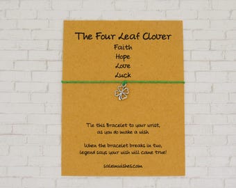 4 Leaf Clover Wish Bracelet, Celtic Gift, Four Leaf Clover, Irish Jewelry, Irish Gift, Irish Keychain, Ireland Gift, 4 Leaf Clover Bracelet