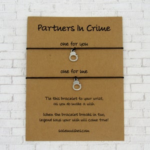 Partners In Crime, Matching Wish Bracelets, Couple Gift, Valentines Gift, Pinky Promise Gift, BFF Gift, Unique Valentines, Gift for Friend