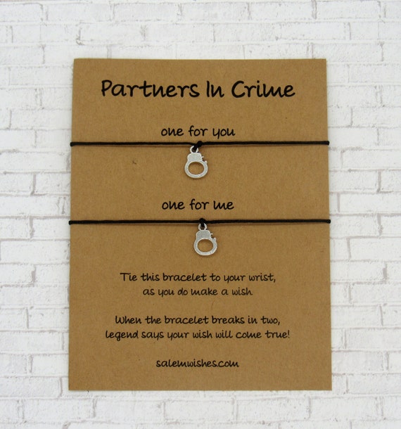 Partners In Crime, Matching Wish Bracelets, Couple Gift, Valentines Gift, Pinky Promise Gift, BFF Gift, Unique Valentines, Gift for Friend