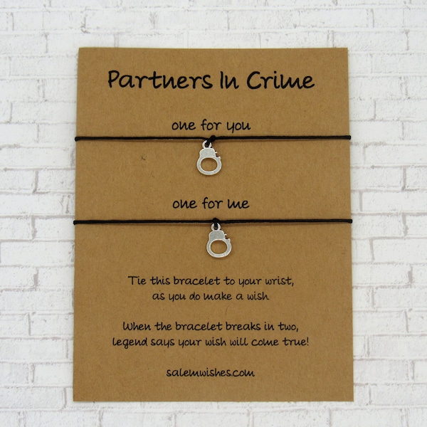 Partners In Crime, Matching Wish Bracelets, Couple Gift, Valentines Gift, Pinky Promise Gift, BFF Gift, Unique Valentines, Gift for Friend