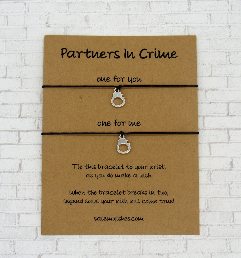 Partners In Crime, Matching Wish Bracelets, Couple Gift, Valentines Gift, Pinky Promise Gift, BFF Gift, Unique Valentines, Gift for Friend image 1